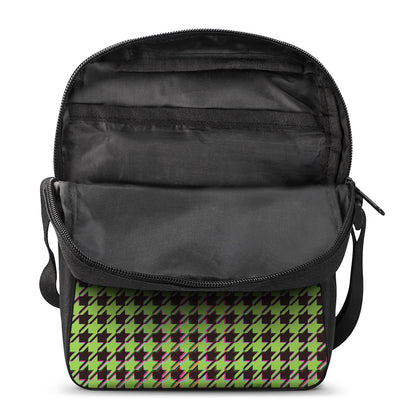 Trippy green Houndstooth Pattern Print Rectangular Crossbody Bag