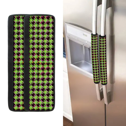 Trippy green Houndstooth Pattern Print Refrigerator Handle Covers