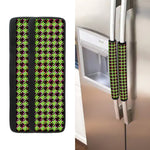 Trippy green Houndstooth Pattern Print Refrigerator Handle Covers