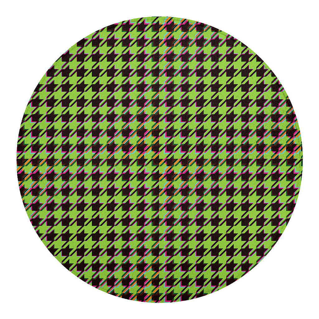 Trippy green Houndstooth Pattern Print Round Blanket