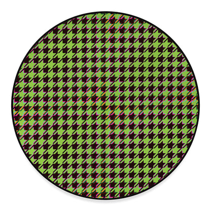 Trippy green Houndstooth Pattern Print Round Floor Mat