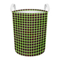 Trippy green Houndstooth Pattern Print Round Laundry Basket