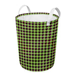 Trippy green Houndstooth Pattern Print Round Laundry Basket