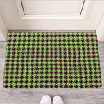 Trippy green Houndstooth Pattern Print Rubber Doormat