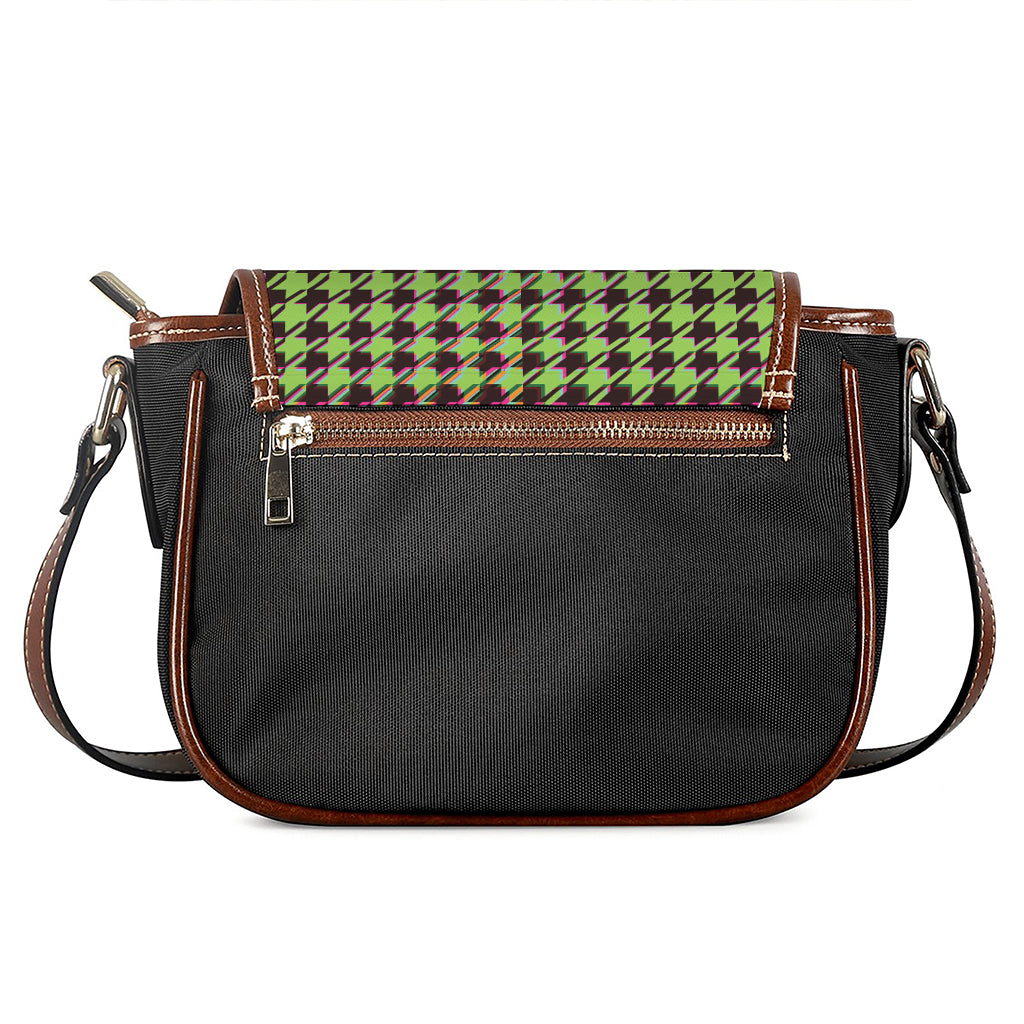 Trippy green Houndstooth Pattern Print Saddle Bag
