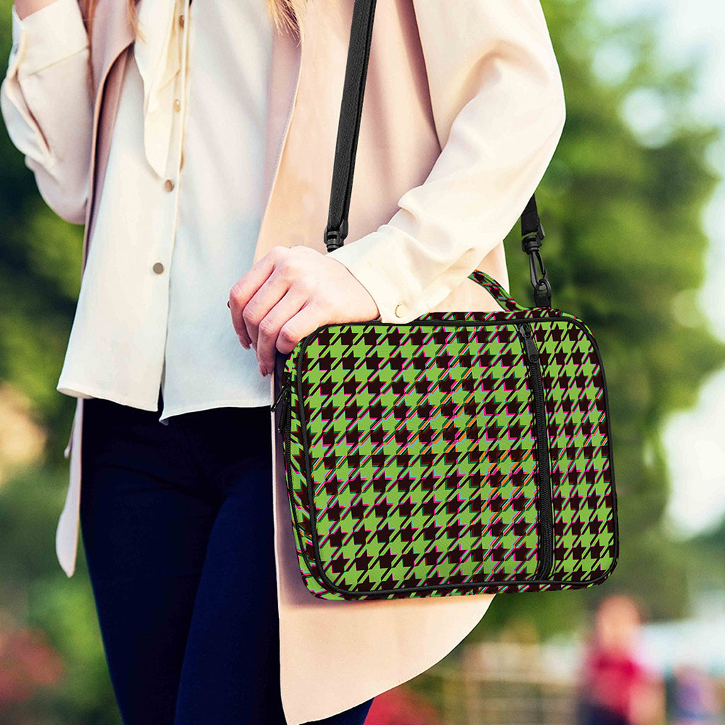 Trippy green Houndstooth Pattern Print Shoulder Strap Bible Bag