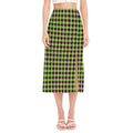 Trippy green Houndstooth Pattern Print Side Slit Midi Skirt