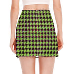 Trippy green Houndstooth Pattern Print Side Slit Mini Skirt