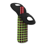 Trippy green Houndstooth Pattern Print Single Neoprene Wine Tote
