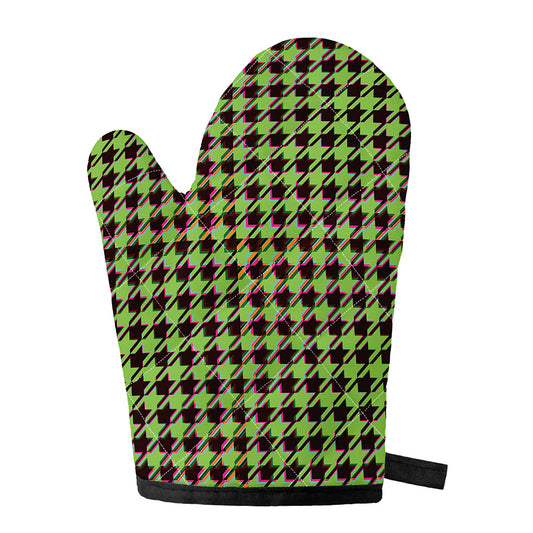 Trippy green Houndstooth Pattern Print Single Oven Mitt