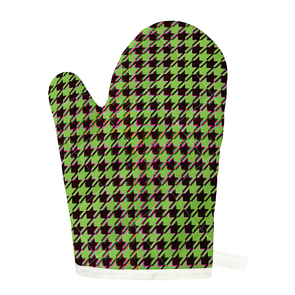Trippy green Houndstooth Pattern Print Single Oven Mitt