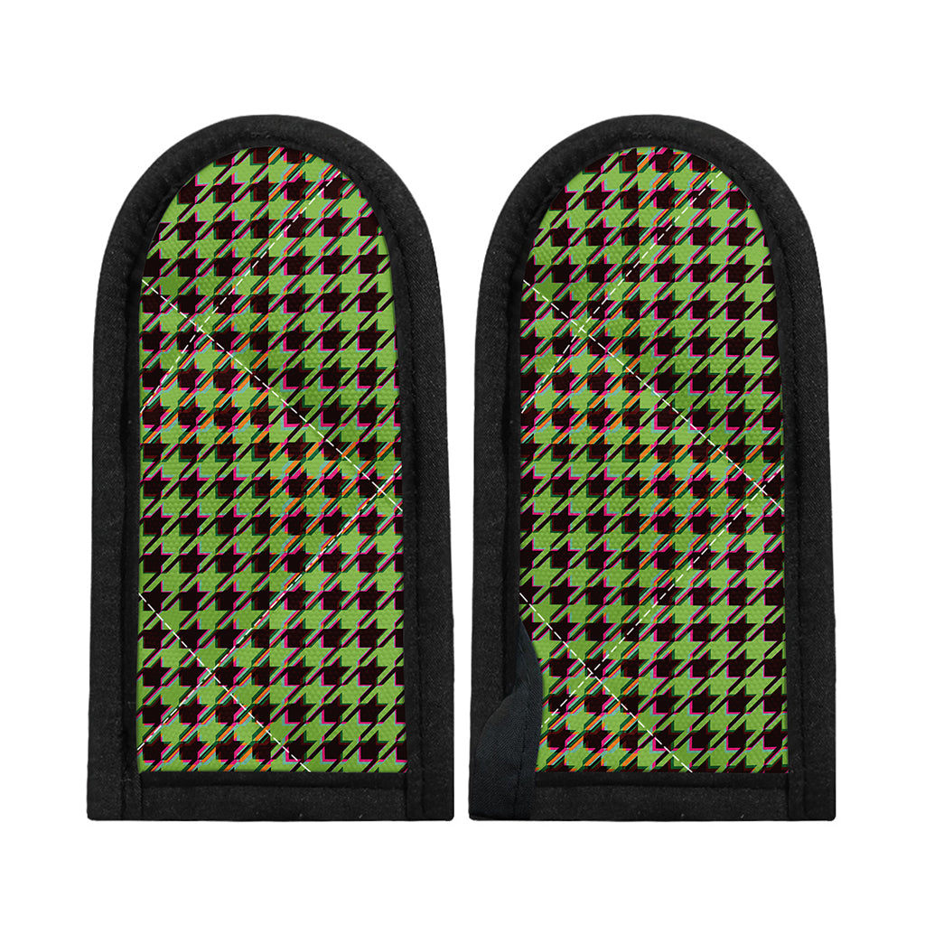 Trippy green Houndstooth Pattern Print Skillet Handle Cover