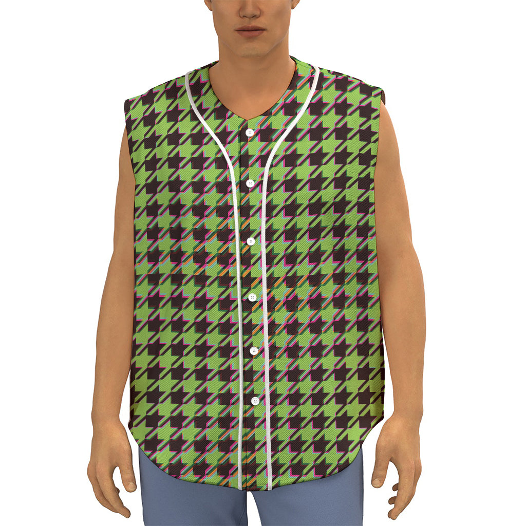 Trippy green Houndstooth Pattern Print Sleeveless Baseball Jersey