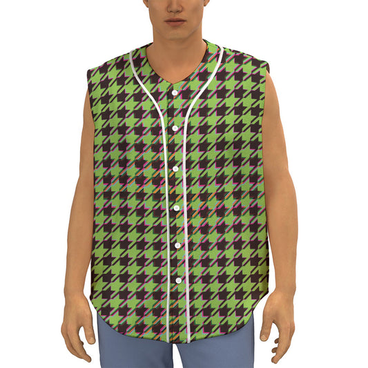 Trippy green Houndstooth Pattern Print Sleeveless Baseball Jersey