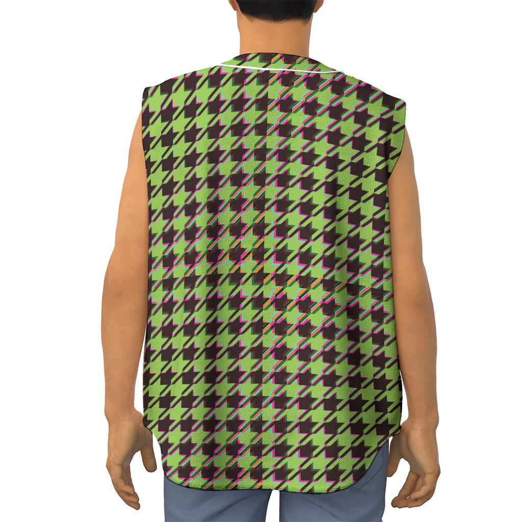 Trippy green Houndstooth Pattern Print Sleeveless Baseball Jersey