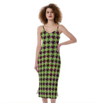 Trippy green Houndstooth Pattern Print Slim Fit Midi Cami Dress
