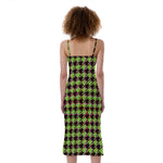 Trippy green Houndstooth Pattern Print Slim Fit Midi Cami Dress