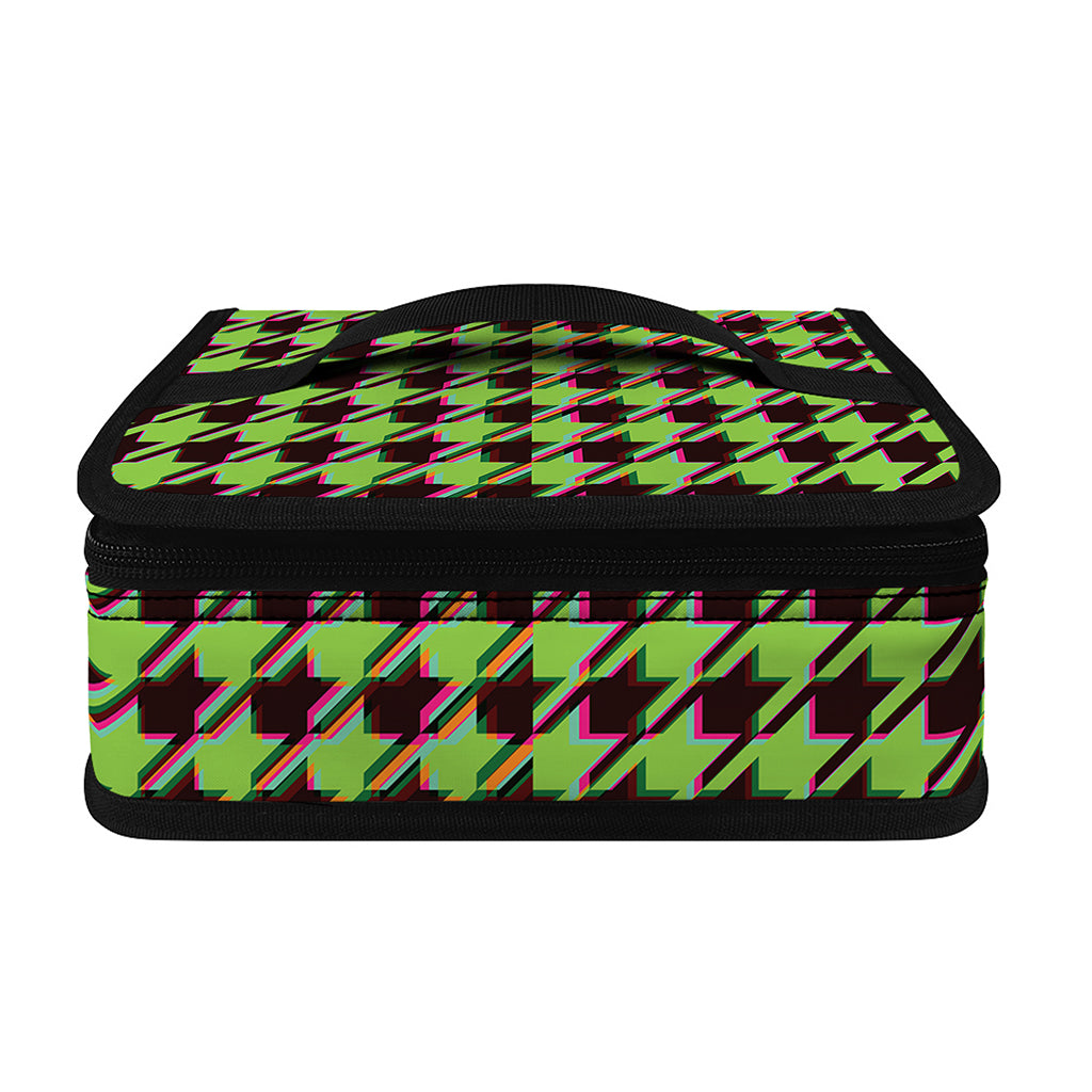 Trippy green Houndstooth Pattern Print Small Lunch Bag