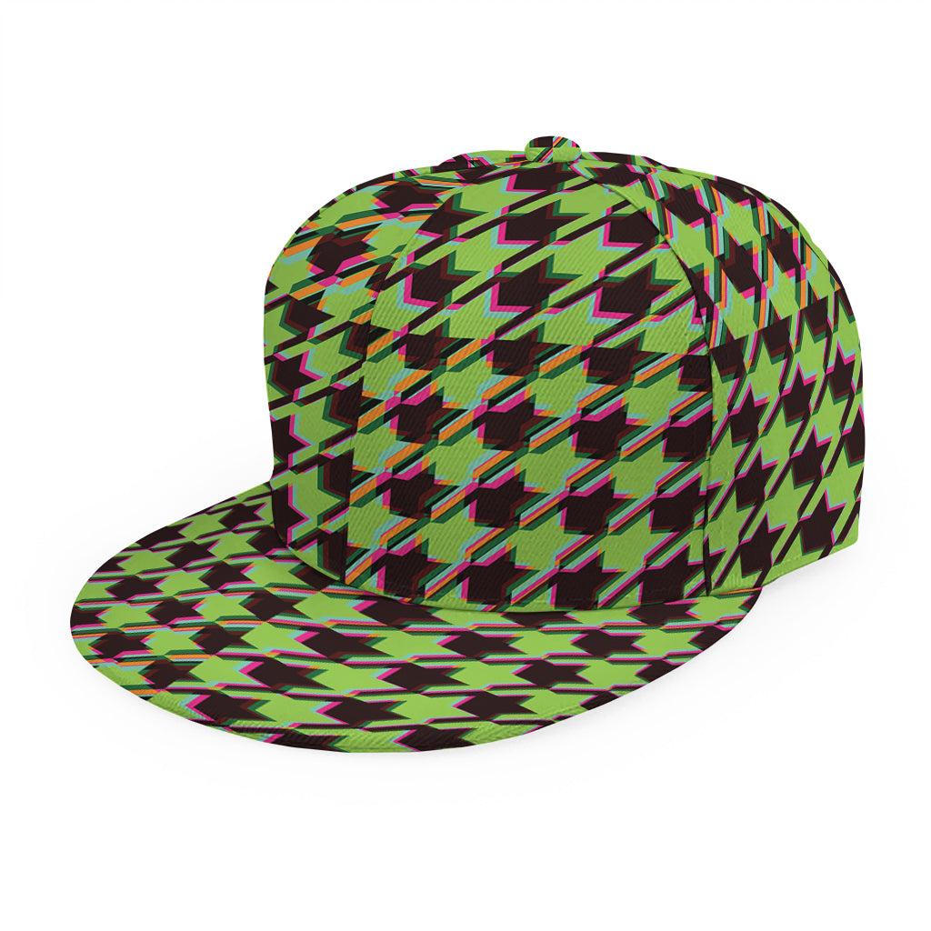 Trippy green Houndstooth Pattern Print Snapback Cap