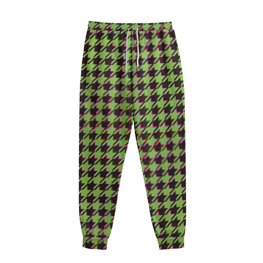 Trippy green Houndstooth Pattern Print Sweatpants