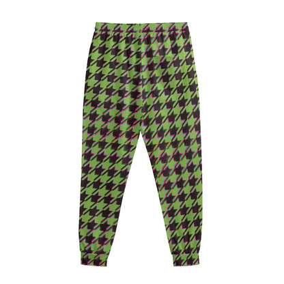 Trippy green Houndstooth Pattern Print Sweatpants