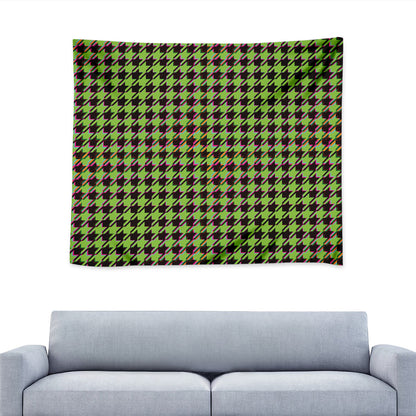 Trippy green Houndstooth Pattern Print Tapestry