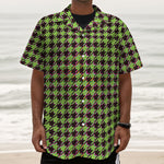 Trippy green Houndstooth Pattern Print Textured Short Sleeve Shirt
