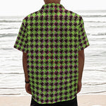 Trippy green Houndstooth Pattern Print Textured Short Sleeve Shirt