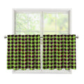 Trippy green Houndstooth Pattern Print Tier Curtains