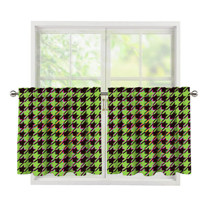 Trippy green Houndstooth Pattern Print Tier Curtains