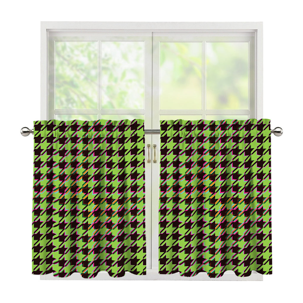 Trippy green Houndstooth Pattern Print Tier Curtains