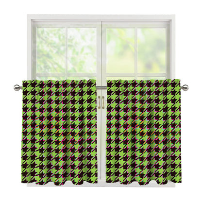 Trippy green Houndstooth Pattern Print Tier Curtains