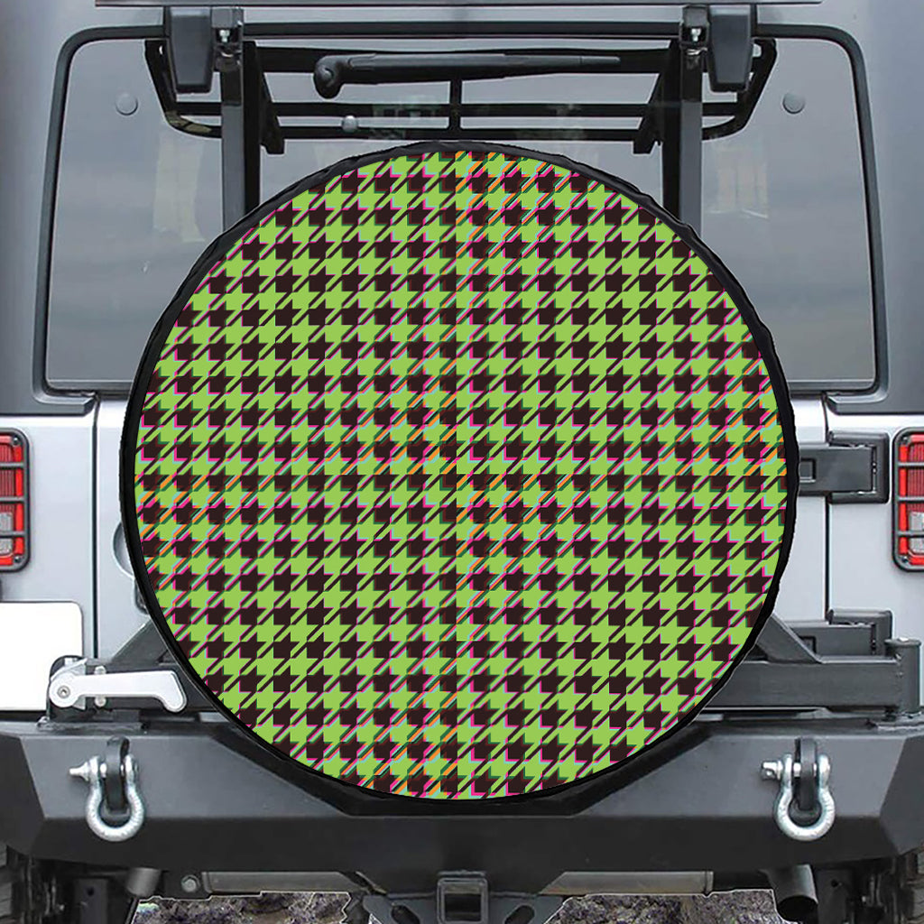 Trippy green Houndstooth Pattern Print Tire Cover