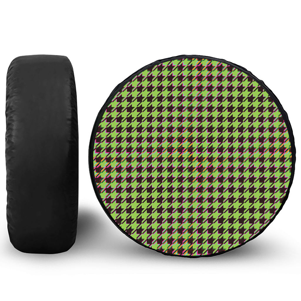 Trippy green Houndstooth Pattern Print Tire Cover