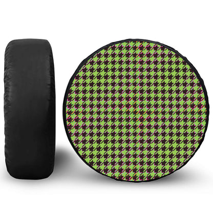 Trippy green Houndstooth Pattern Print Tire Cover