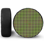 Trippy green Houndstooth Pattern Print Tire Cover