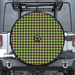 Trippy green Houndstooth Pattern Print Tire Cover With Camera Hole
