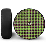 Trippy green Houndstooth Pattern Print Tire Cover With Camera Hole
