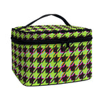 Trippy green Houndstooth Pattern Print Travel Makeup Bag