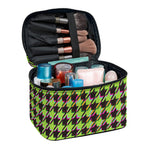 Trippy green Houndstooth Pattern Print Travel Makeup Bag