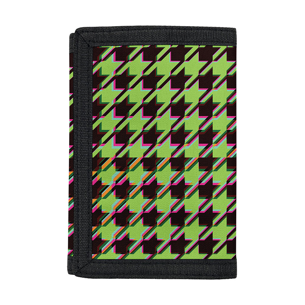 Trippy green Houndstooth Pattern Print Trifold Wallet