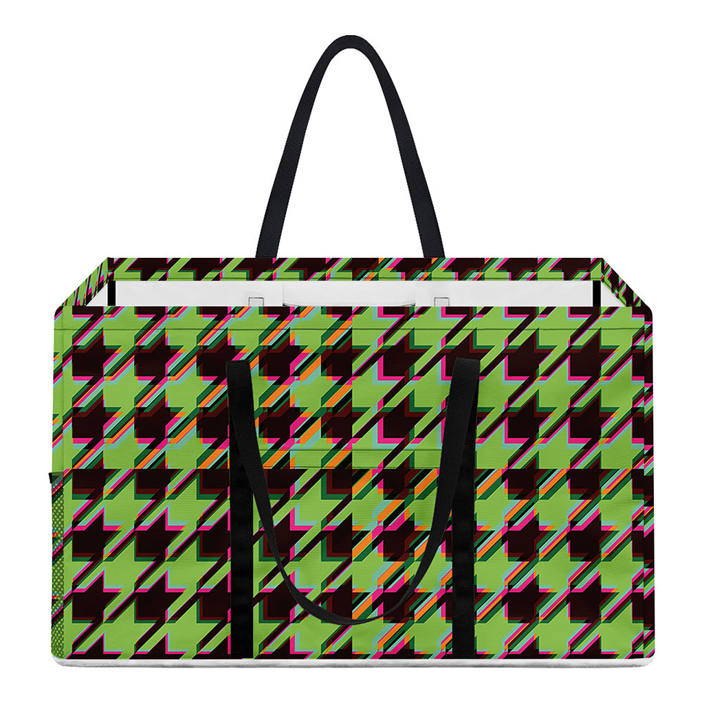 Trippy green Houndstooth Pattern Print Utility Tote Bag