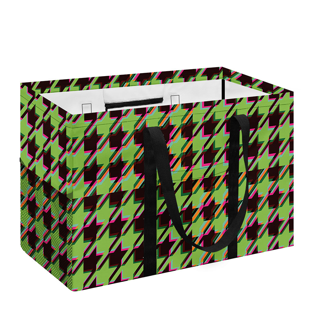 Trippy green Houndstooth Pattern Print Utility Tote Bag