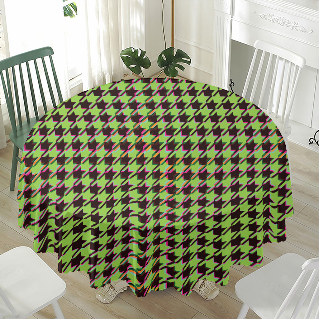 Trippy green Houndstooth Pattern Print Waterproof Round Tablecloth