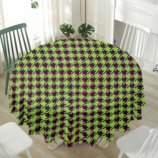 Trippy green Houndstooth Pattern Print Waterproof Round Tablecloth