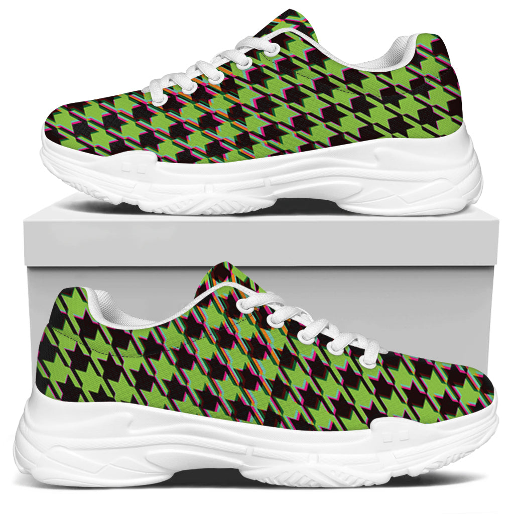 Trippy green Houndstooth Pattern Print White Chunky Shoes