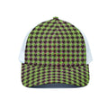 Trippy green Houndstooth Pattern Print White Mesh Trucker Hat
