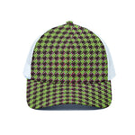 Trippy green Houndstooth Pattern Print White Mesh Trucker Cap