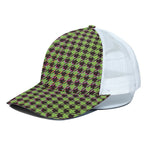 Trippy green Houndstooth Pattern Print White Mesh Trucker Cap