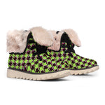 Trippy green Houndstooth Pattern Print Winter Boots